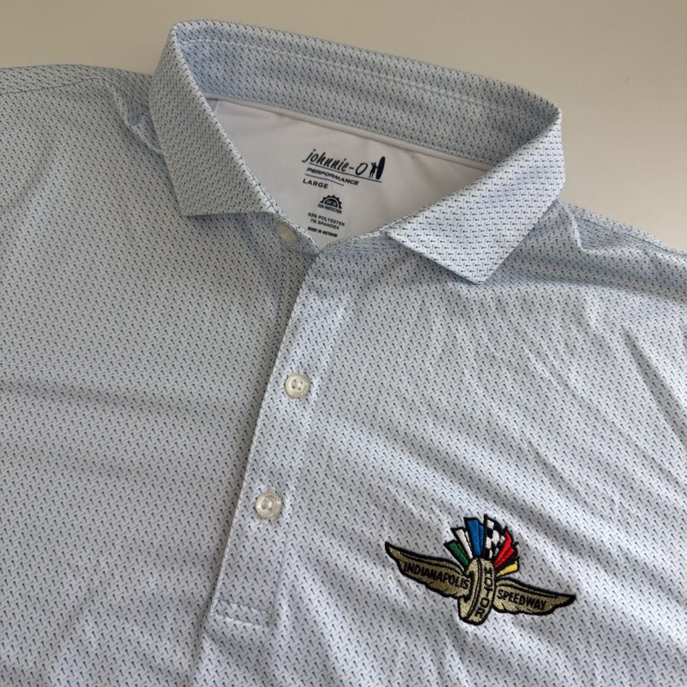 Johnnie O Performance Golf Tee Print Short Sleeve Polo Indy Speedway Men's Large